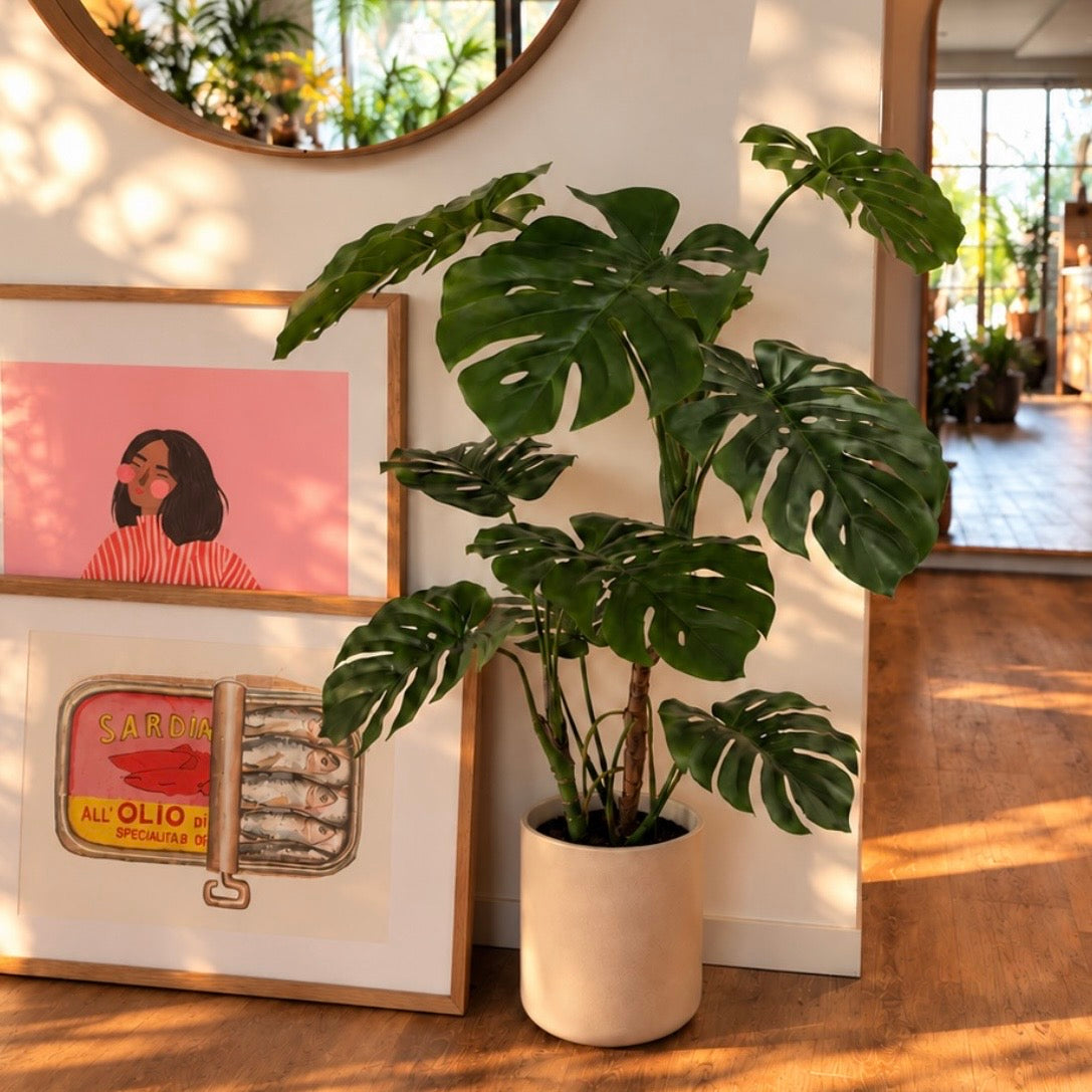 Artificial monstera styled at home